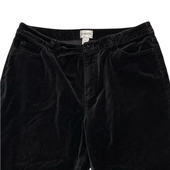 CHICO’S Black Velvet Flared Pants Size 2 Short - Picture 2 of 4